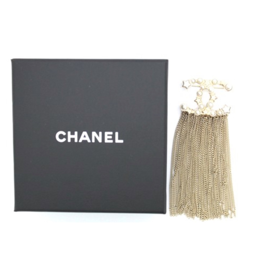 Gold Cc Star Pearls Tassel Hardware Brooch - Picture 2 of 7